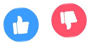A blue and red circle with a thumbs up symbol