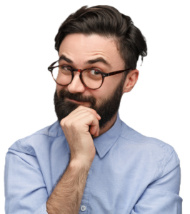 Handsome man with beard on transparent background with a thinking expression with a smirk. Student loan forgiveness considerations and legal issues