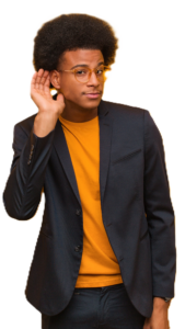 Young african american man over a transparent background with hand over ear listening to key points for student loan forgiveness